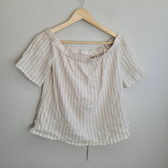 Vince Camuto Womens Linen Blend Blouse Top XXS Multi Striped Off-the-Shoulder - Picture 3 of 8
